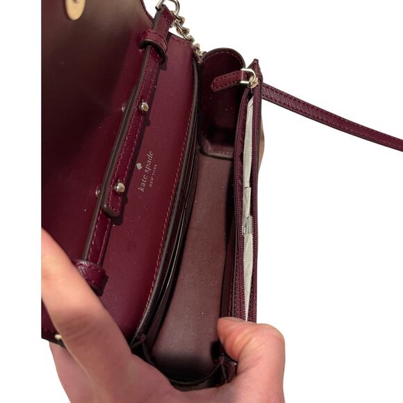 KATE SPADE New York Leather Crossbody Bag Burgundy Classic Structured Womens - Picture 6 of 12